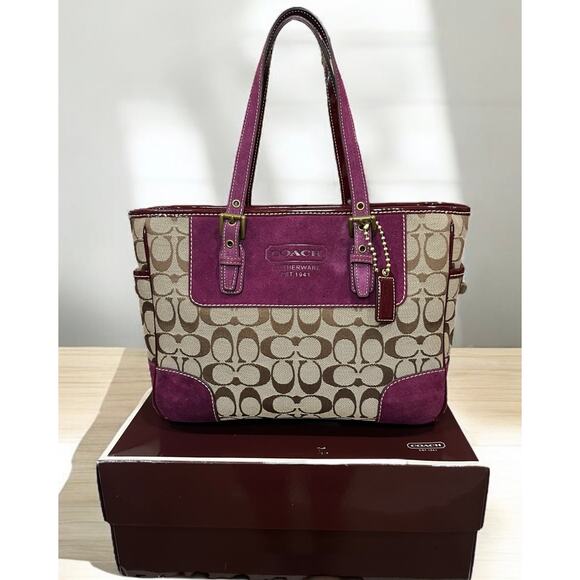 Coach Tote with Purple and Tan Signature Design - Picture 1 of 15